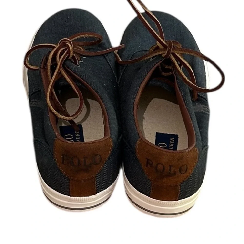 Polo Ralph Lauren Vaughn Blue Leather Laces‎ Boat Shoes Sneakers Size 8D Cotton